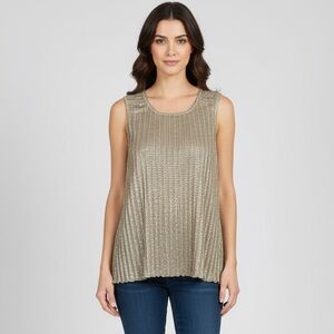 Vtg Penningtons Y2K Champagne Cold Tank Ruffled Hem Textured P2P 20-22”